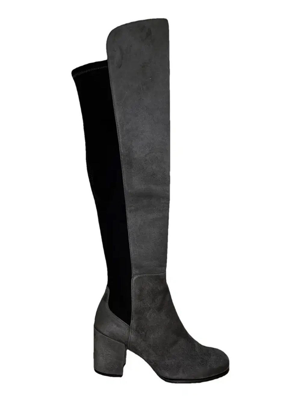 Stuart Weitzman Gillian 60 Gray and Black Over-the-Knee Block Heel Boots